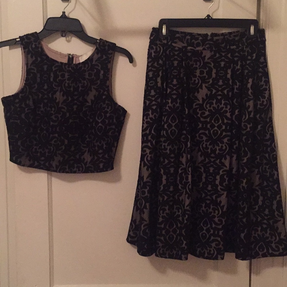 J.O.A. Two Piece Separates, Crop Top/Flared Skirt